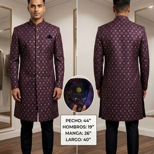 Kisah Men's Maroon Patterned Sherwani Jacket